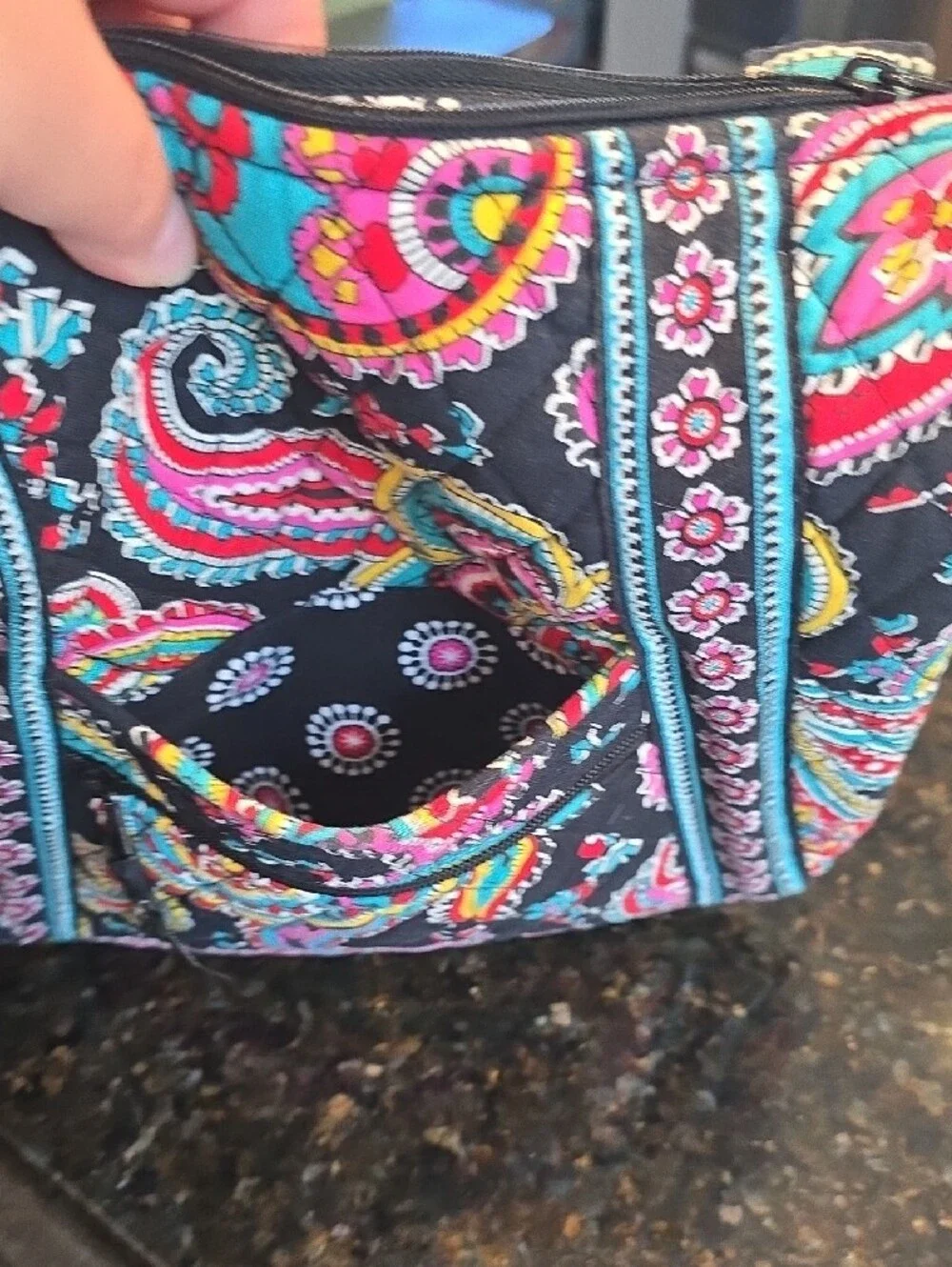 Vera Bradley Black Quilted Crossbody with Multicolor Paisley